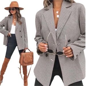 Mod Ref Plaid Pocketed Button Up Blazer Oversize Business Casual